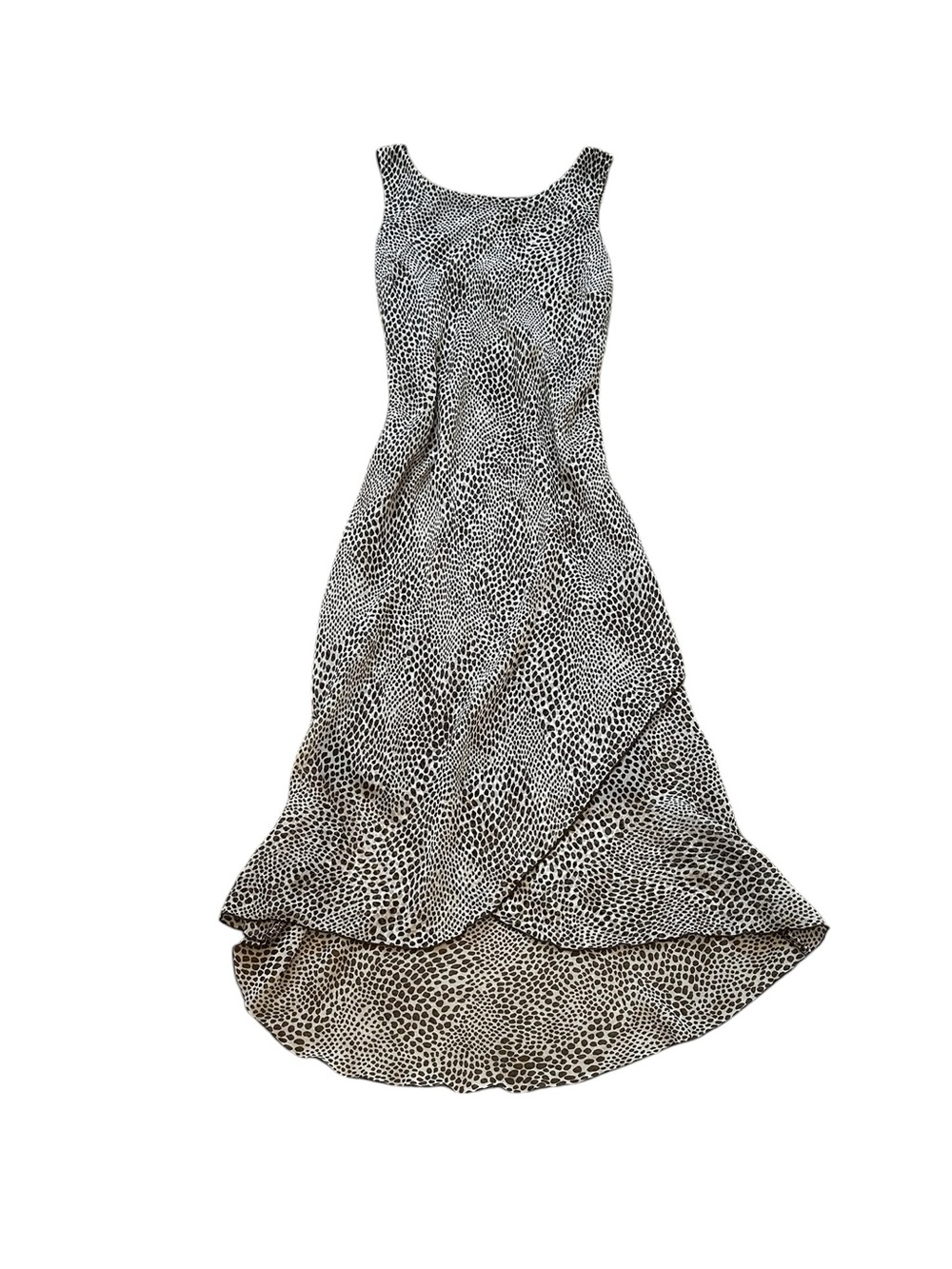 Believe Brown Cream Polka Dot Bias Cut Midi Dress Sleeveless Feminine Party
